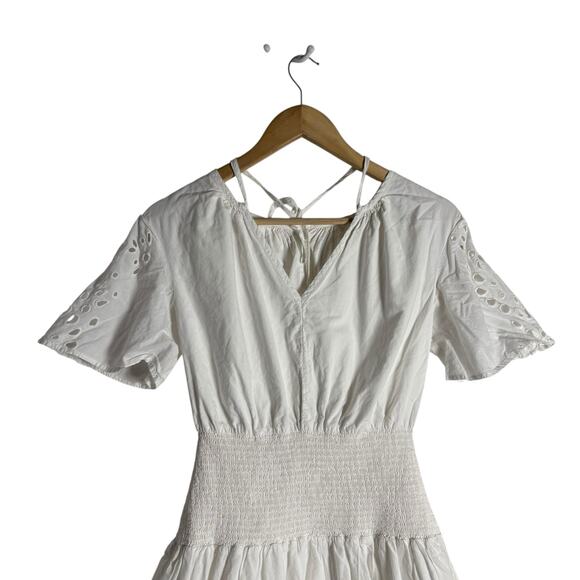 Thakoon White Eyelet Smocked Short Sleeve Cut Out Summer Mini Dress Size 0 - Picture 7 of 15